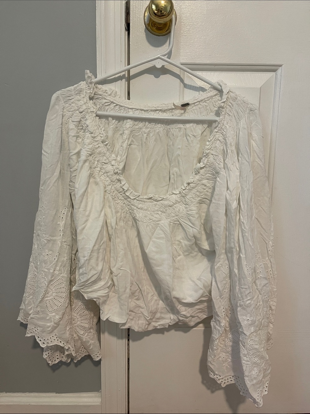 Free People White Boho Eyelet Peasant Blouse